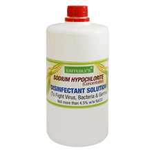 Load image into Gallery viewer, Unitedly&#39;s DISINFECTANT Solution to Fight |Virus| |Bacteria| |Algae| |Fungi| &amp; |Germs| (Sodium Hypo Chlorite Solution) 950 ml |CONCENTRATED|